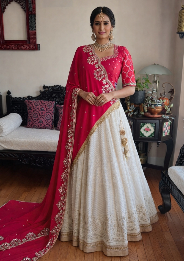 White Red Navratri Chaniya